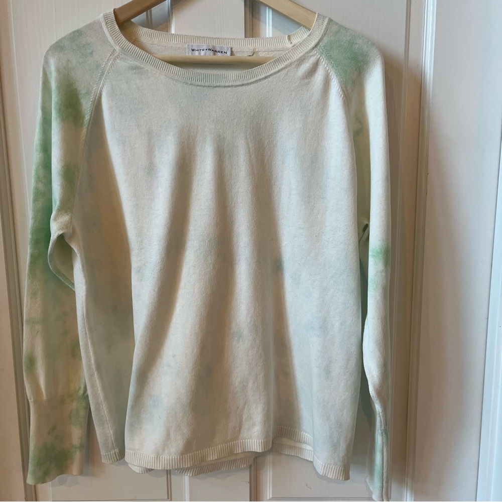 White + Warren Cream and Green Sweater